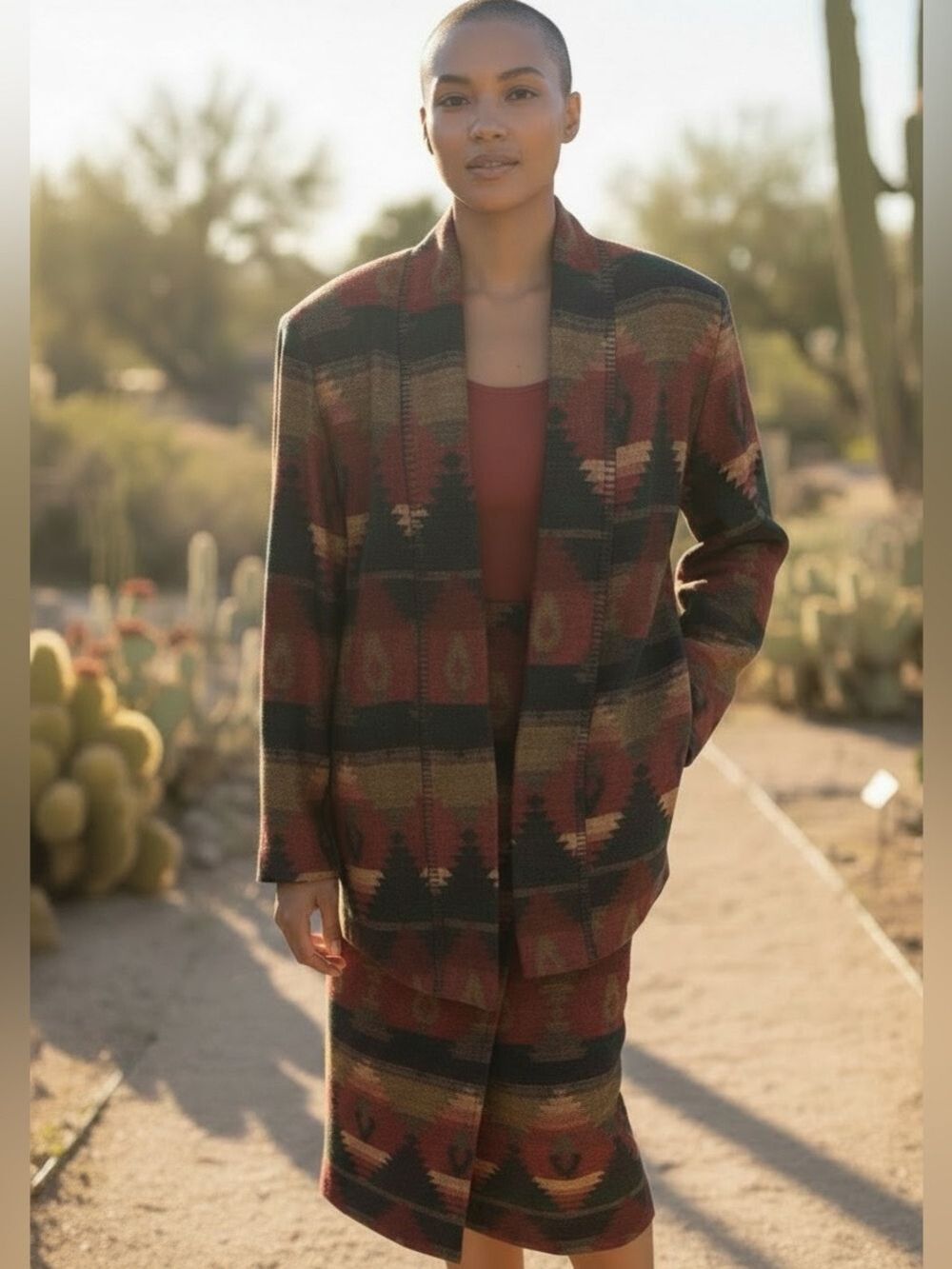 2PC ANTHONY MARK HANKINS SOUTHWESTERN BLANKET JACKET SZ 12 & MIDI SKIRT SZ 14